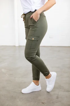 Proud Poppy Clothing Florence Denim Joggers in Khaki Hot