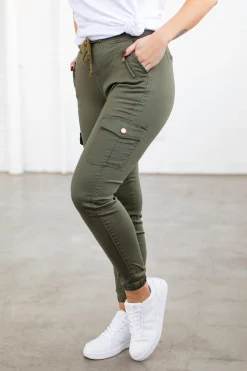 Proud Poppy Clothing Florence Denim Joggers in Khaki Hot