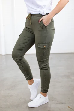 Proud Poppy Clothing Florence Denim Joggers in Khaki Hot