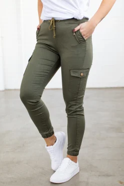 Proud Poppy Clothing Florence Denim Joggers in Khaki Hot