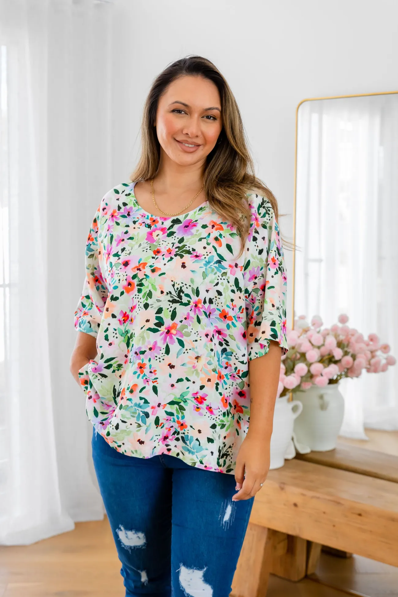 Proud Poppy Clothing Julia Linen Blend Top in Rose Fleur RoseFleur Fashion