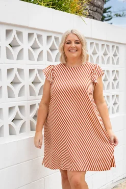 Proud Poppy Clothing Stevie Dress in Candy Stripe Rust CandyStripeRust Online