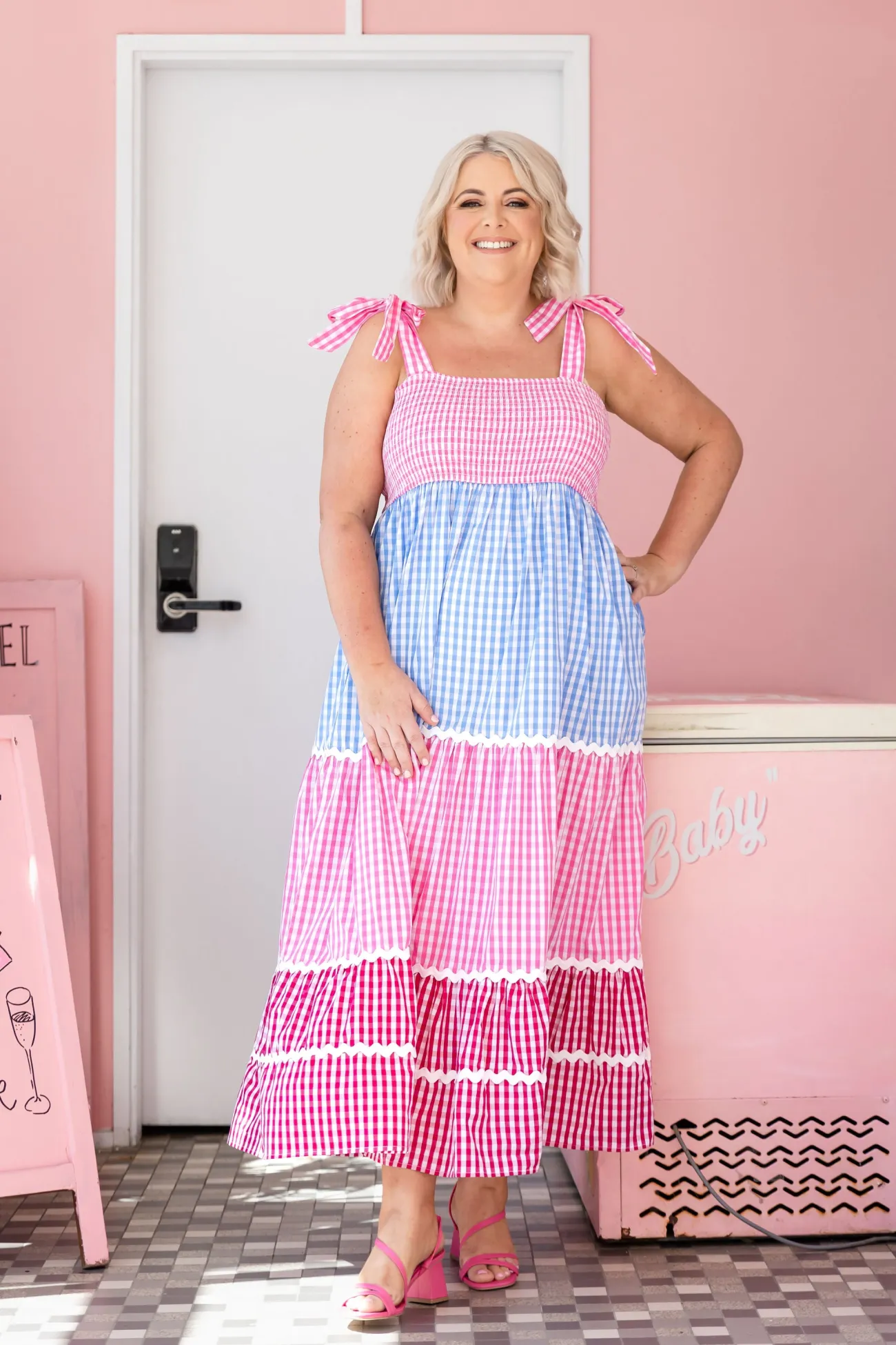 Proud Poppy Clothing Allegra Maxi Dress in Gingham Mix GinghamMix Discount