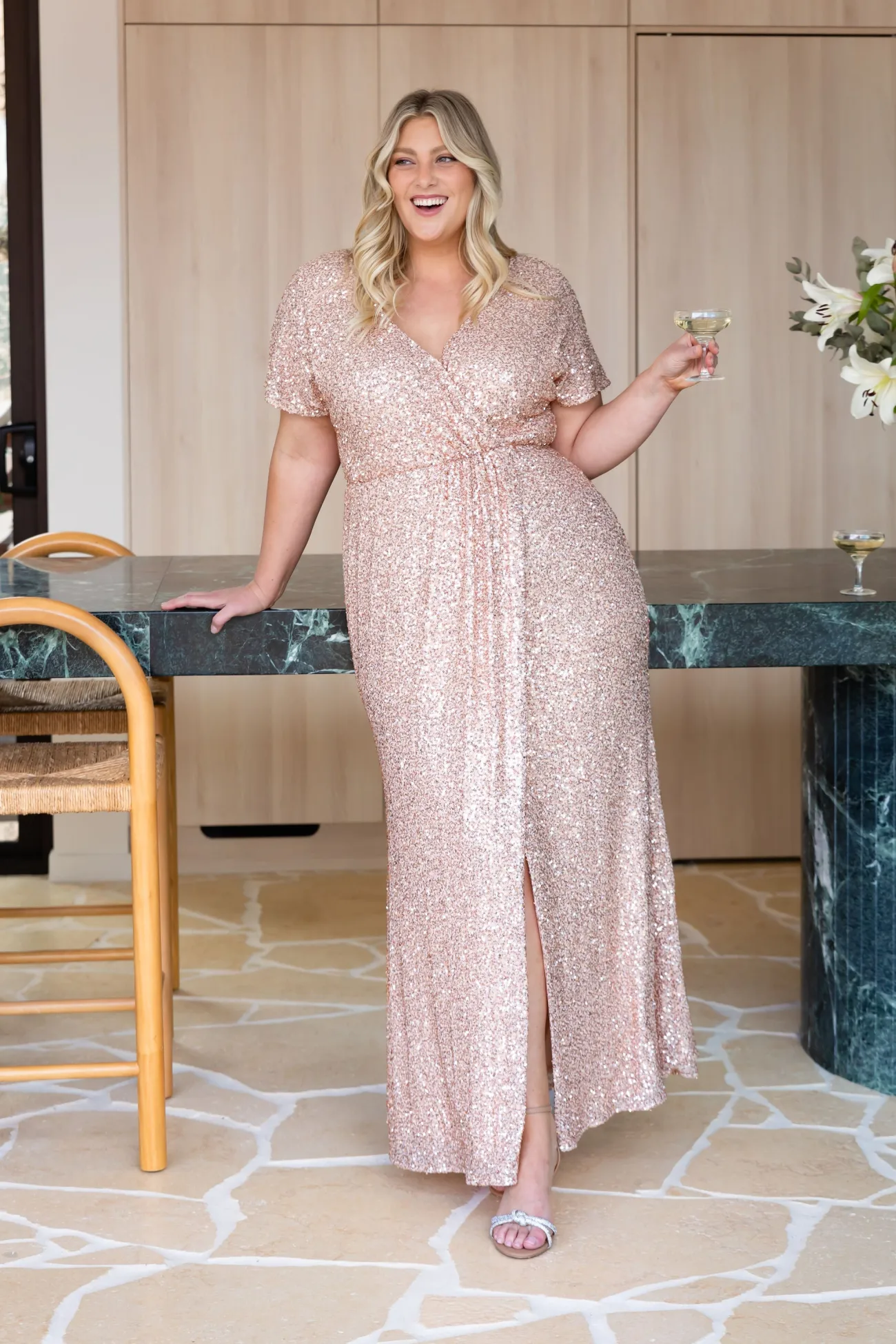 Proud Poppy Clothing Arabella Sequin Maxi Dress in Light Bronze Sale