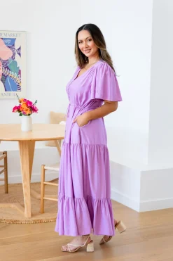 Proud Poppy Clothing Bonnie Linen Blend Dress in Berry Fashion