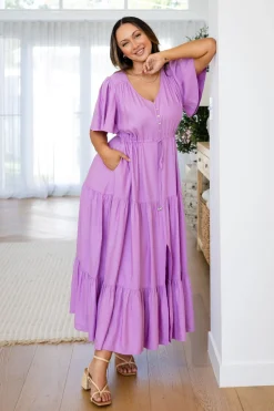 Proud Poppy Clothing Bonnie Linen Blend Dress in Berry Fashion