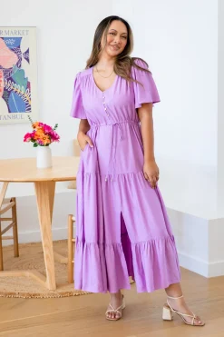 Proud Poppy Clothing Bonnie Linen Blend Dress in Berry Fashion