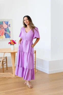 Proud Poppy Clothing Bonnie Linen Blend Dress in Berry Fashion
