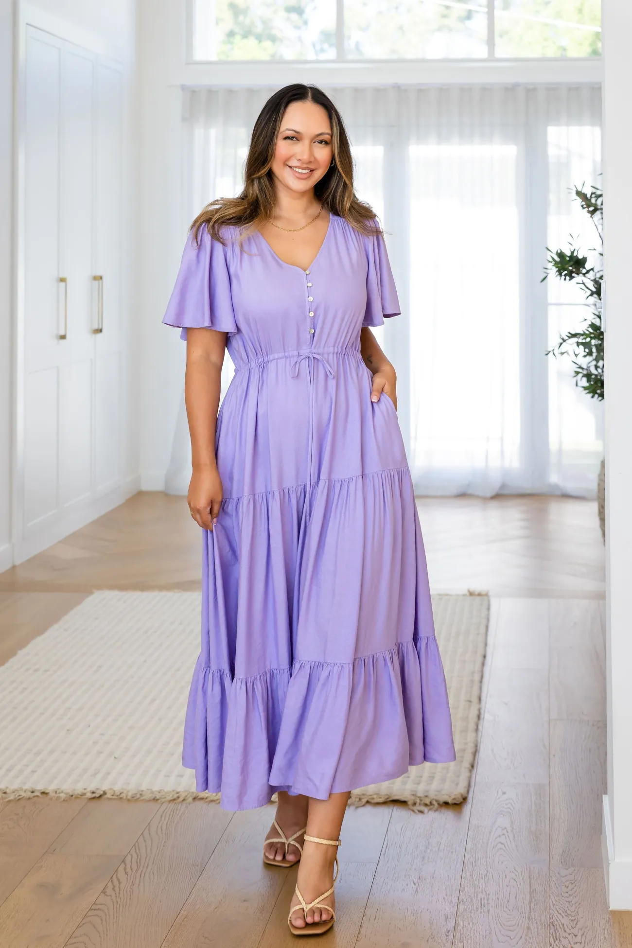 Proud Poppy Clothing Bonnie Linen Blend Maxi Dress in Lavender Best
