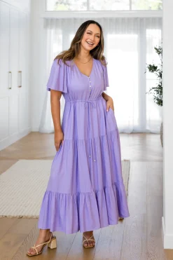 Proud Poppy Clothing Bonnie Linen Blend Maxi Dress in Lavender Best
