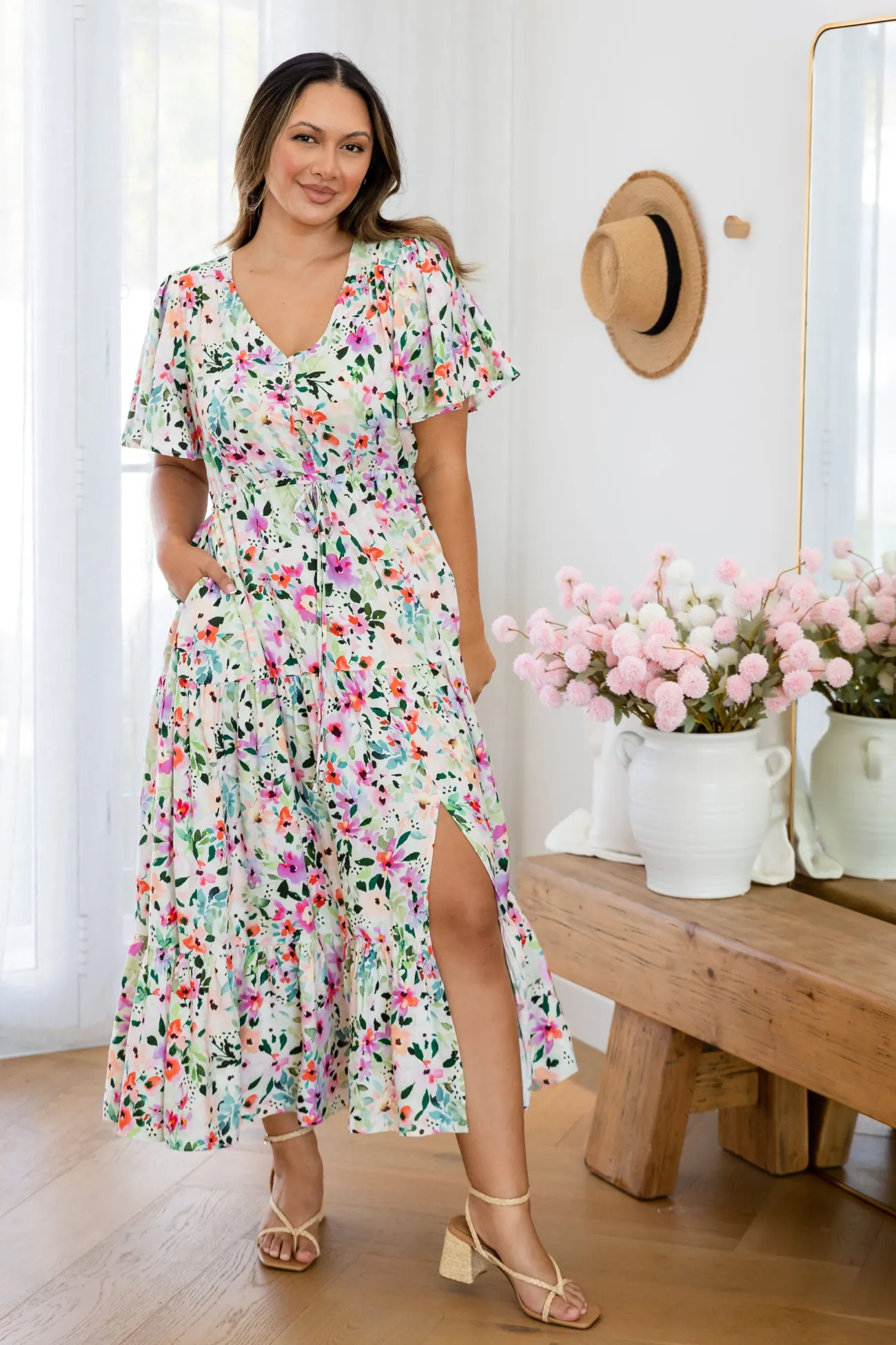 Proud Poppy Clothing Bonnie Linen Blend Maxi Dress in Rose Fleur RoseFleur Online