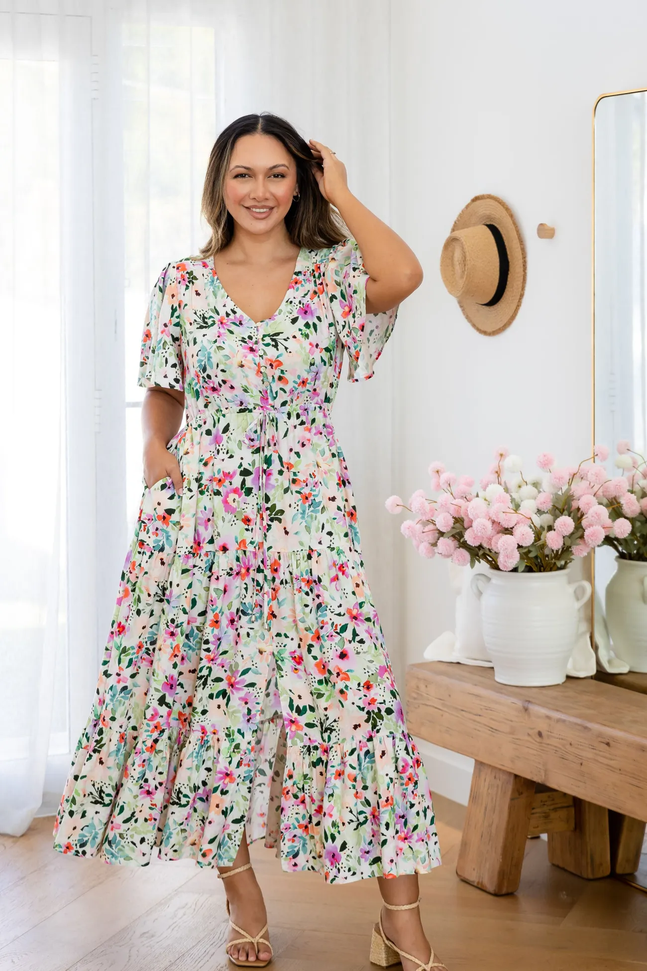 Proud Poppy Clothing Bonnie Linen Blend Maxi Dress in Rose Fleur RoseFleur Online