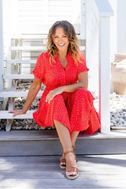 Proud Poppy Clothing Cameron Dress in Red & White Red&White Clearance