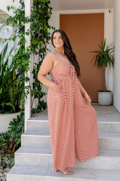 Proud Poppy Clothing Christina Jumpsuit in Candy Stripe Rust CandyStripeRust Clearance