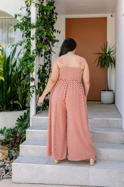 Proud Poppy Clothing Christina Jumpsuit in Candy Stripe Rust CandyStripeRust Clearance
