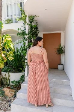 Proud Poppy Clothing Christina Jumpsuit in Candy Stripe Rust CandyStripeRust Clearance