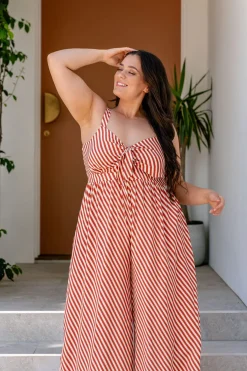 Proud Poppy Clothing Christina Jumpsuit in Candy Stripe Rust CandyStripeRust Clearance