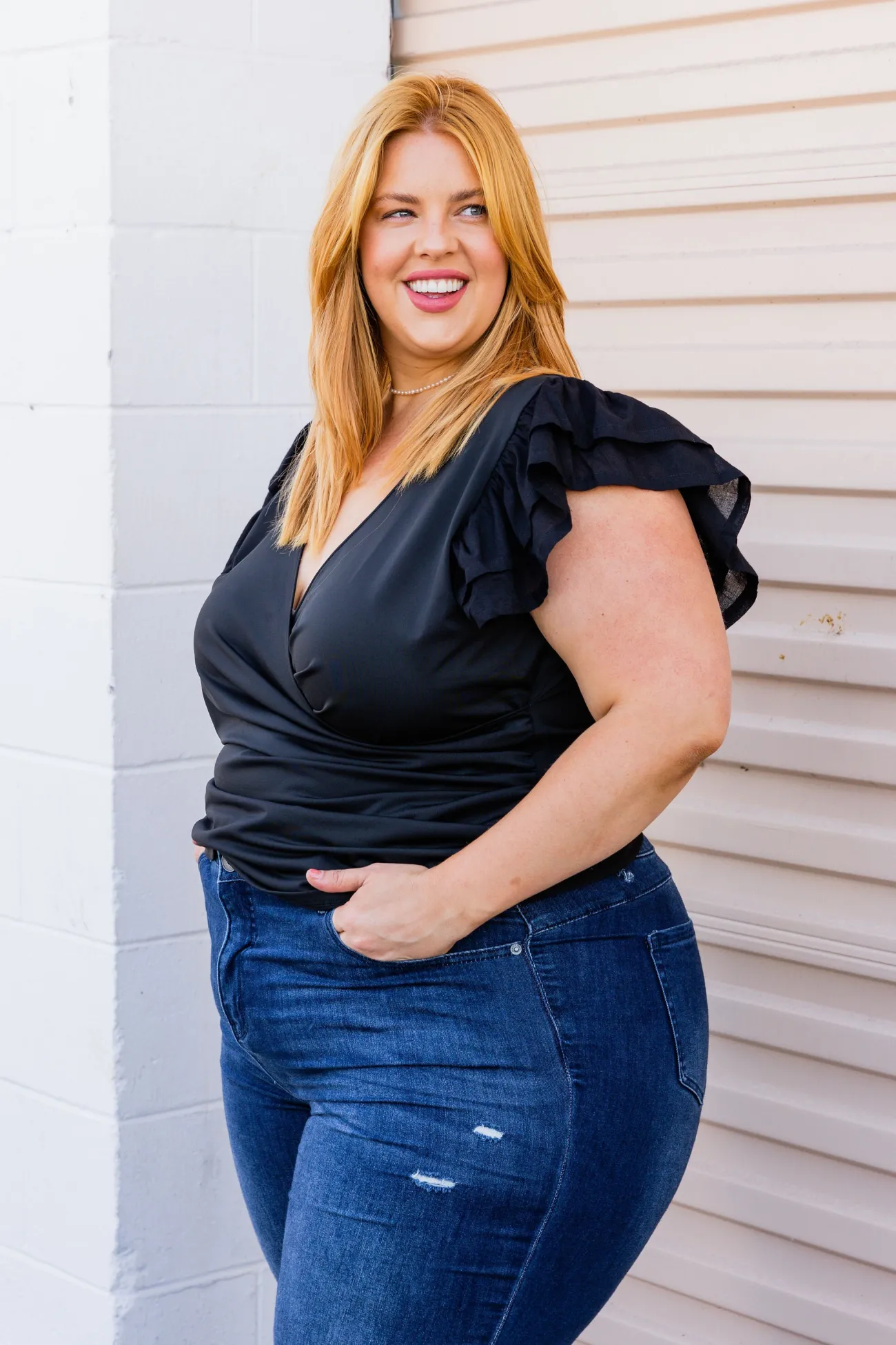 Proud Poppy Clothing Clara Frill Sleeve Top in Black Sale