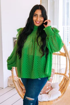 Proud Poppy Clothing Cora Long Sleeve Top in Green Hot