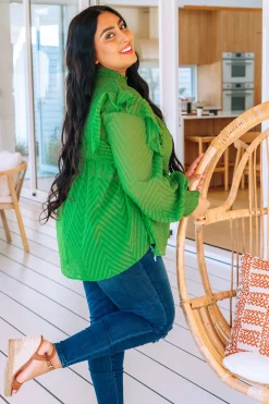 Proud Poppy Clothing Cora Long Sleeve Top in Green Hot