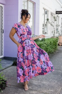 Proud Poppy Clothing Ellie Floral Maxi Dress in Purple Hot