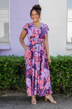 Proud Poppy Clothing Ellie Floral Maxi Dress in Purple Hot