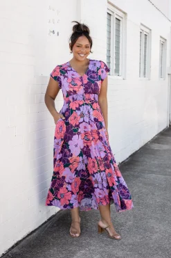 Proud Poppy Clothing Ellie Floral Maxi Dress in Purple Hot