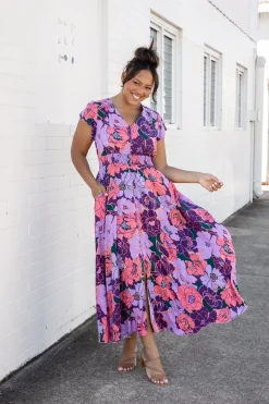 Proud Poppy Clothing Ellie Floral Maxi Dress in Purple Hot