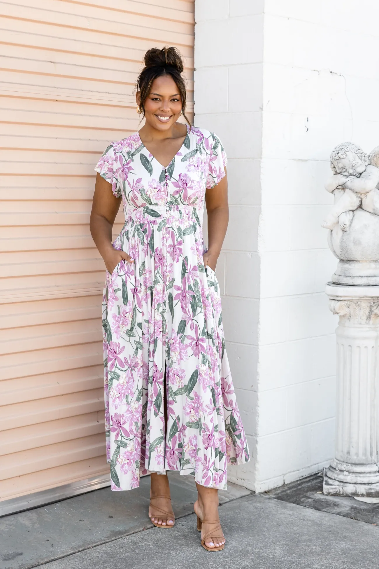 Proud Poppy Clothing Ellie Floral Maxi Dress in White Cream New