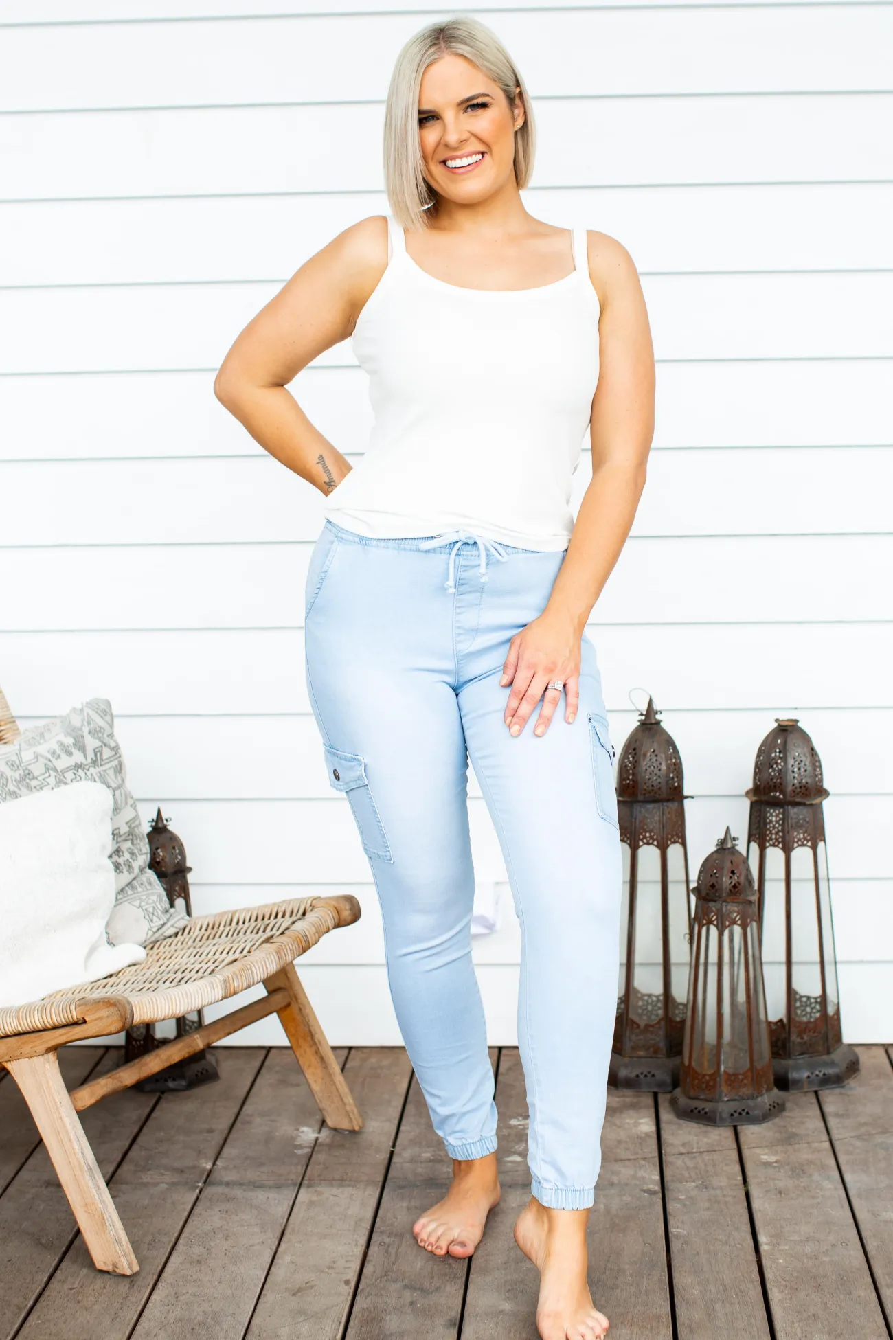 Proud Poppy Clothing Florence Denim Joggers in Light Blue LightBlue Outlet
