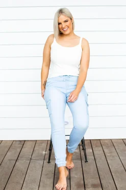 Proud Poppy Clothing Florence Denim Joggers in Light Blue LightBlue Outlet