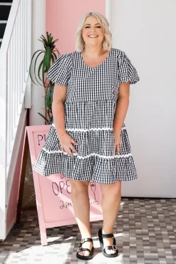 Proud Poppy Clothing Greta Party Dress in Gingham Black GinghamBlack New