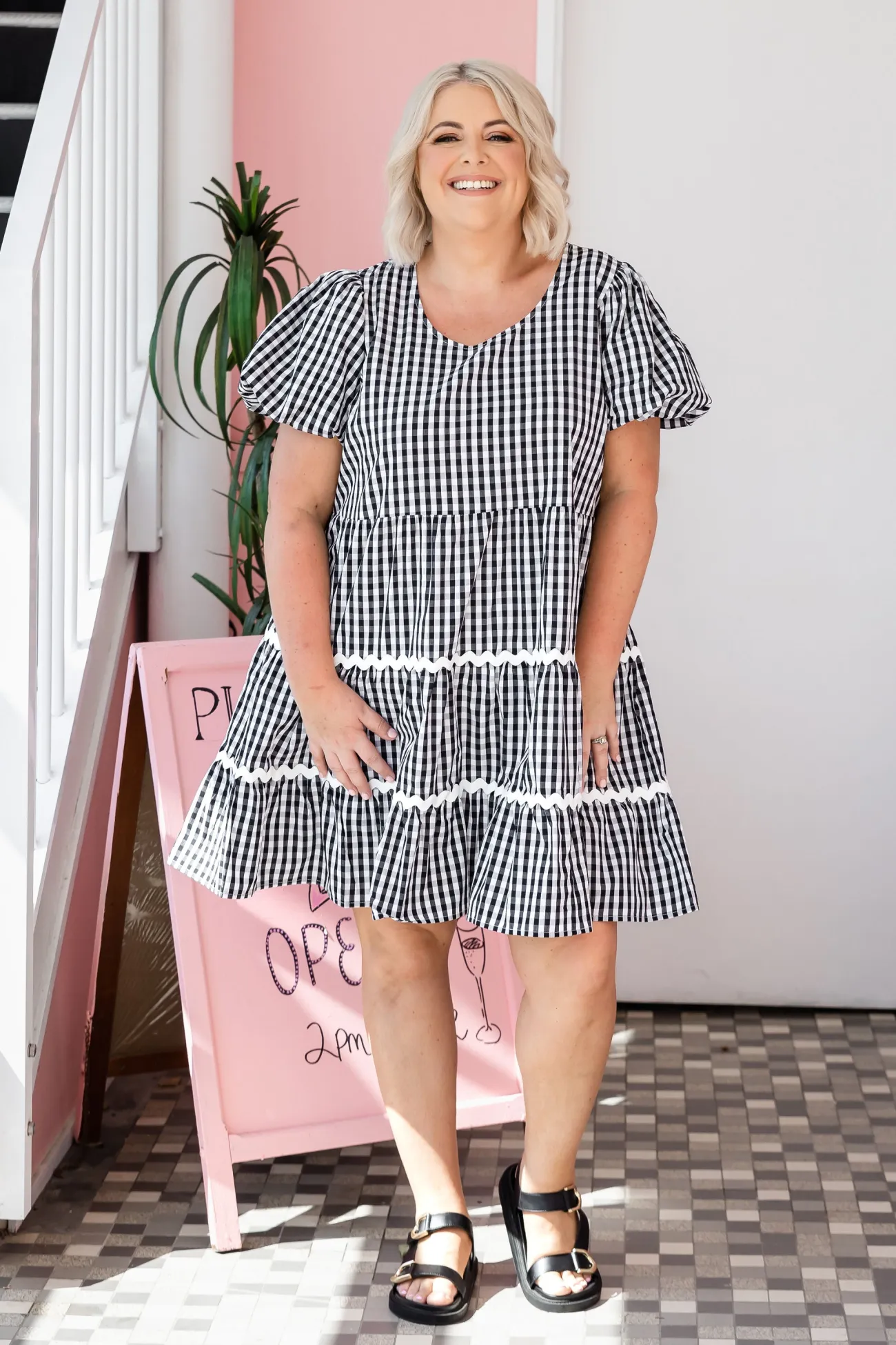 Proud Poppy Clothing Greta Party Dress in Gingham Black GinghamBlack New