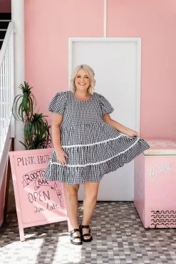 Proud Poppy Clothing Greta Party Dress in Gingham Black GinghamBlack New
