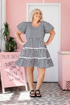Proud Poppy Clothing Greta Party Dress in Gingham Black GinghamBlack New