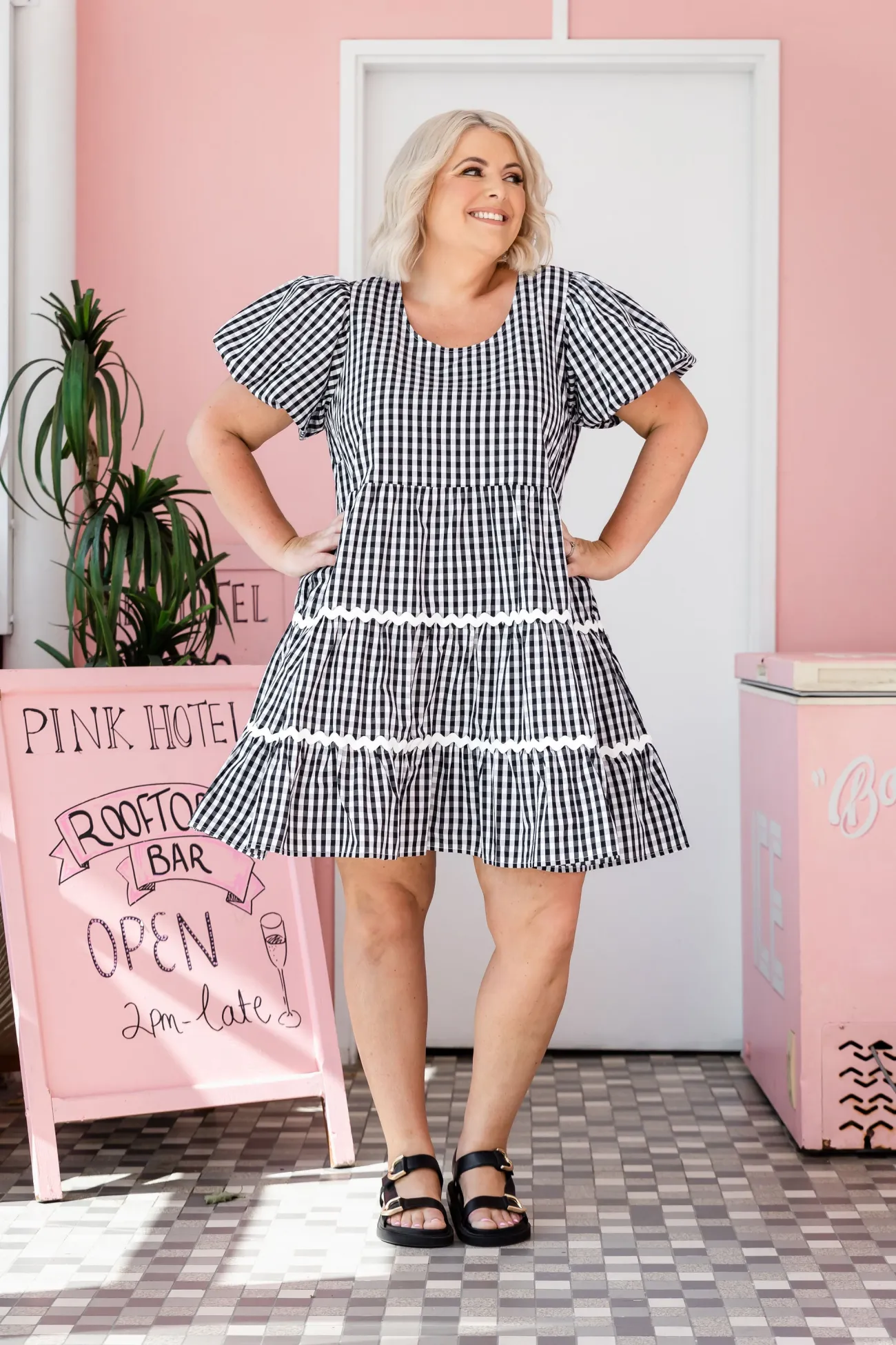 Proud Poppy Clothing Greta Party Dress in Gingham Black GinghamBlack New