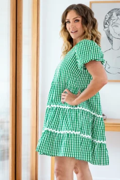 Proud Poppy Clothing Greta Party Dress in Gingham Green GinghamGreen New
