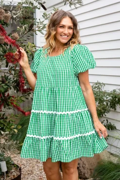 Proud Poppy Clothing Greta Party Dress in Gingham Green GinghamGreen New