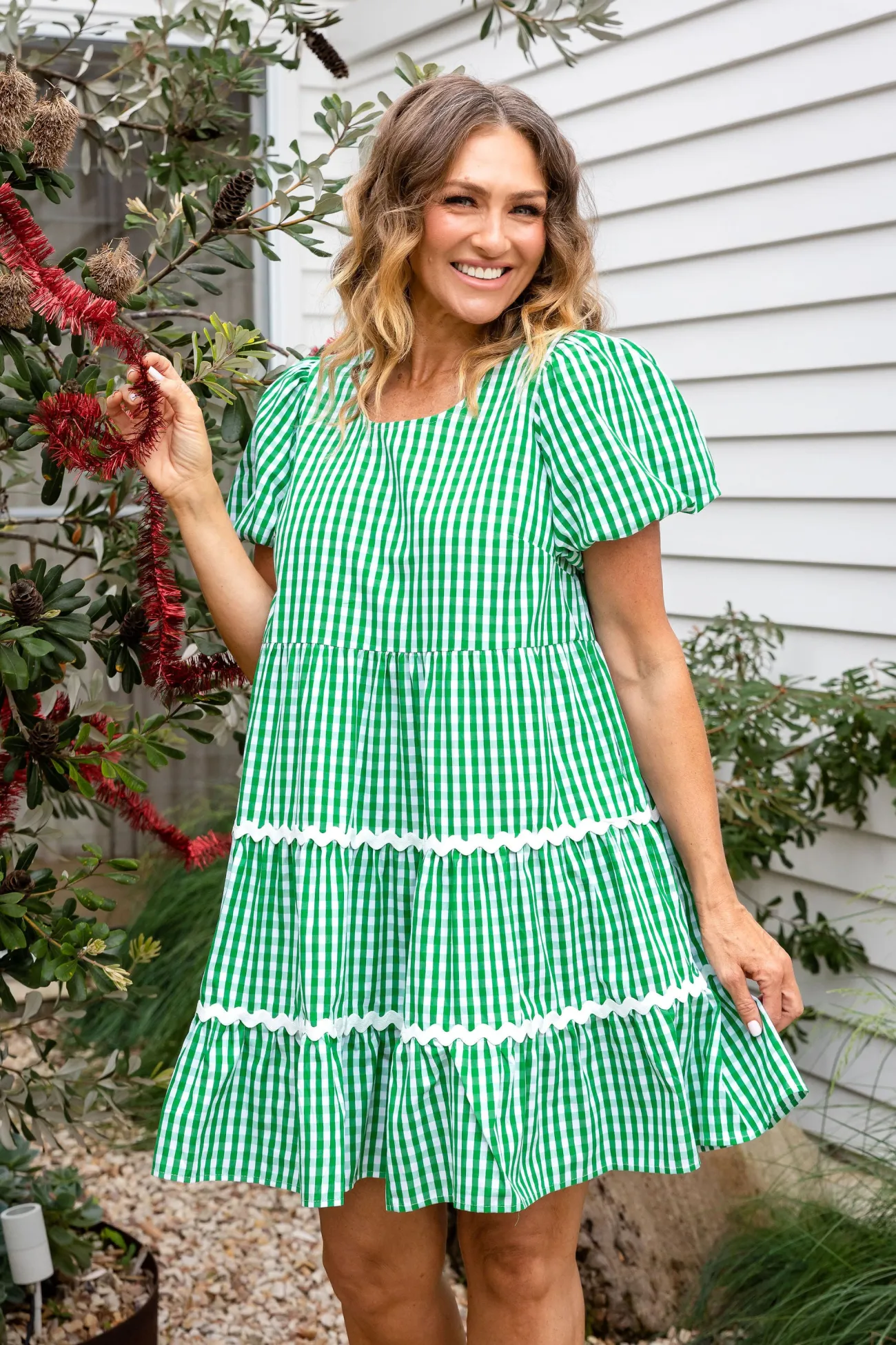 Proud Poppy Clothing Greta Party Dress in Gingham Green GinghamGreen New