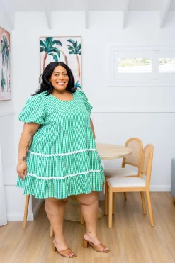Proud Poppy Clothing Greta Party Dress in Gingham Green GinghamGreen New