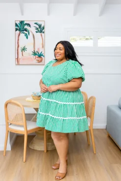 Proud Poppy Clothing Greta Party Dress in Gingham Green GinghamGreen New