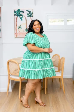 Proud Poppy Clothing Greta Party Dress in Gingham Green GinghamGreen New