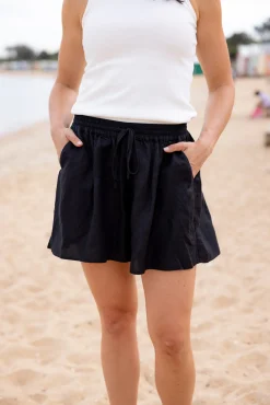 Proud Poppy Clothing Harlow Linen Blend Shorts in Black Discount
