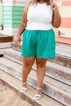 Proud Poppy Clothing Harlow Linen Blend Shorts in Jade Clearance