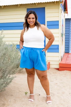 Proud Poppy Clothing Harlow Linen Blend Shorts in Ocean Blue OceanBlue Online