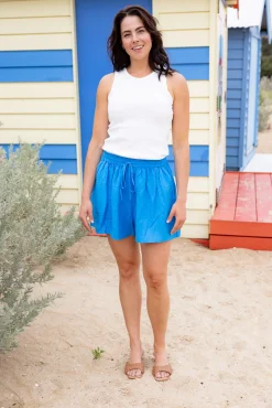 Proud Poppy Clothing Harlow Linen Blend Shorts in Ocean Blue OceanBlue Online