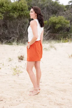 Proud Poppy Clothing Harlow Linen Blend Shorts in Rust Hot