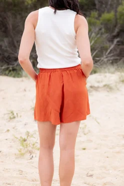 Proud Poppy Clothing Harlow Linen Blend Shorts in Rust Hot