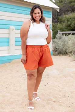 Proud Poppy Clothing Harlow Linen Blend Shorts in Rust Hot