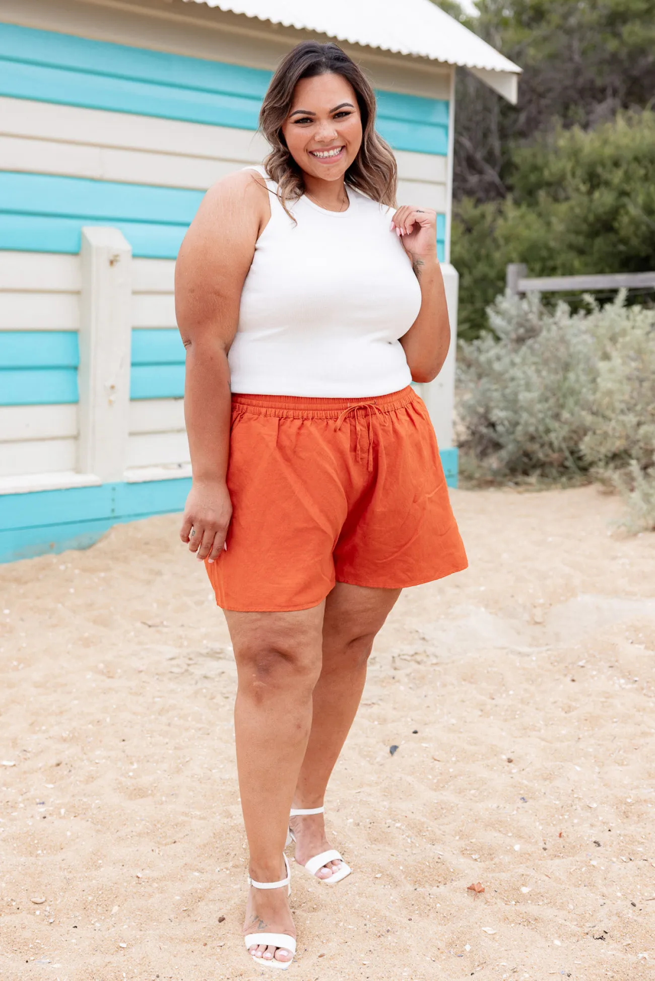 Proud Poppy Clothing Harlow Linen Blend Shorts in Rust Hot